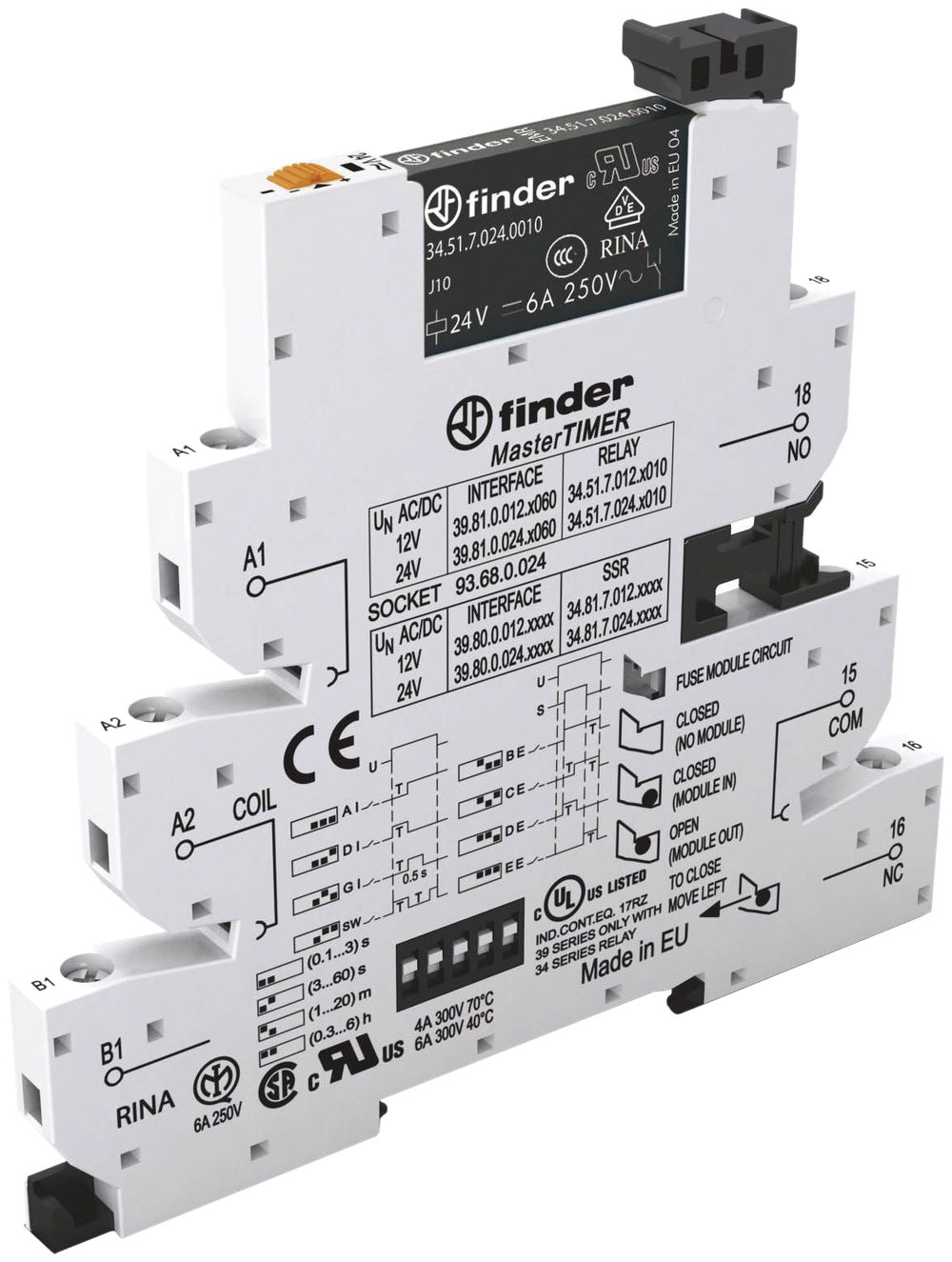 Relais de couplage AMD Finder MasterTIMER, 24VAC/DC, 1W 6A, connexion à vis
