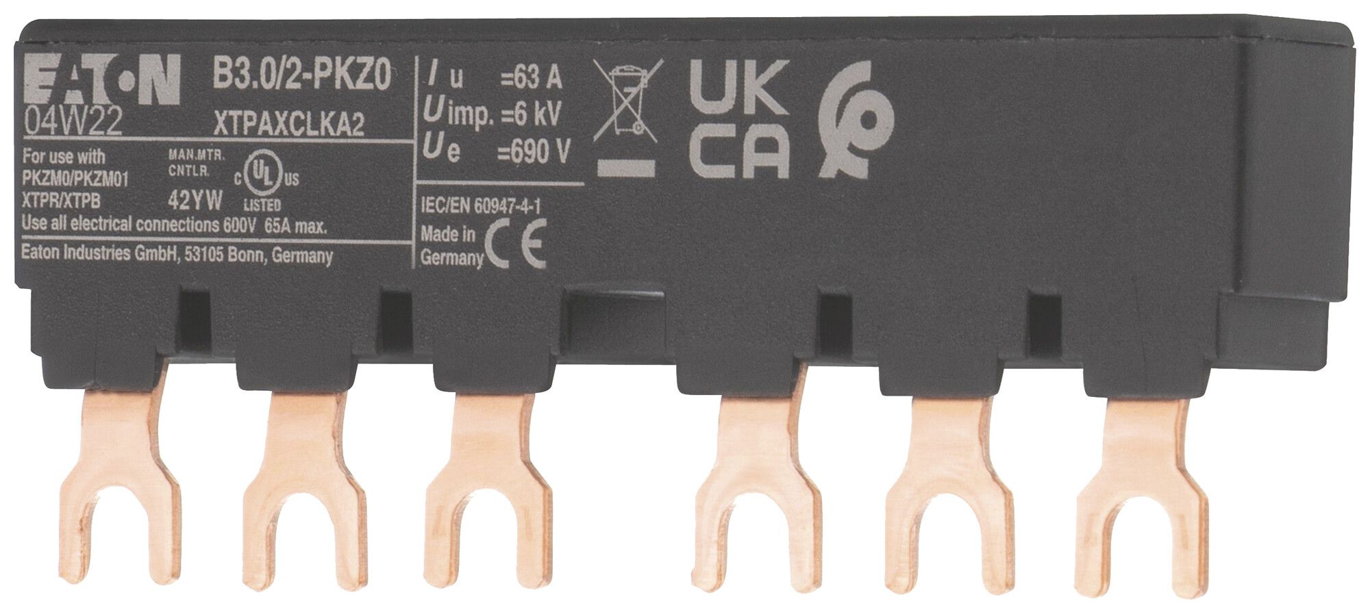 Pettine di raccordo Eaton B3.0/2-PKZ0 forca 63A 90mm nero