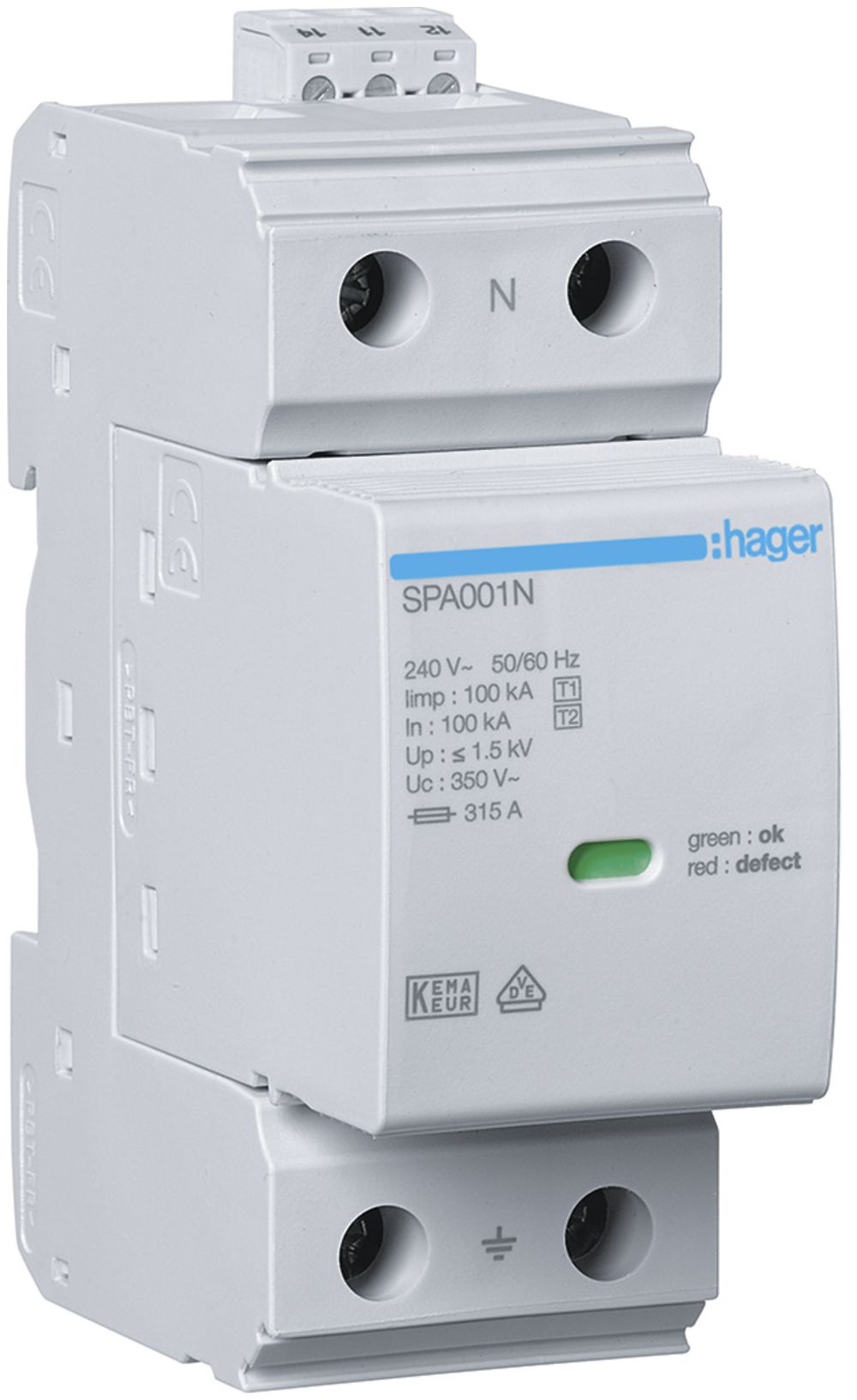 Kombiableiter Hager SPD 240V 100kA 1.5kV 2TE