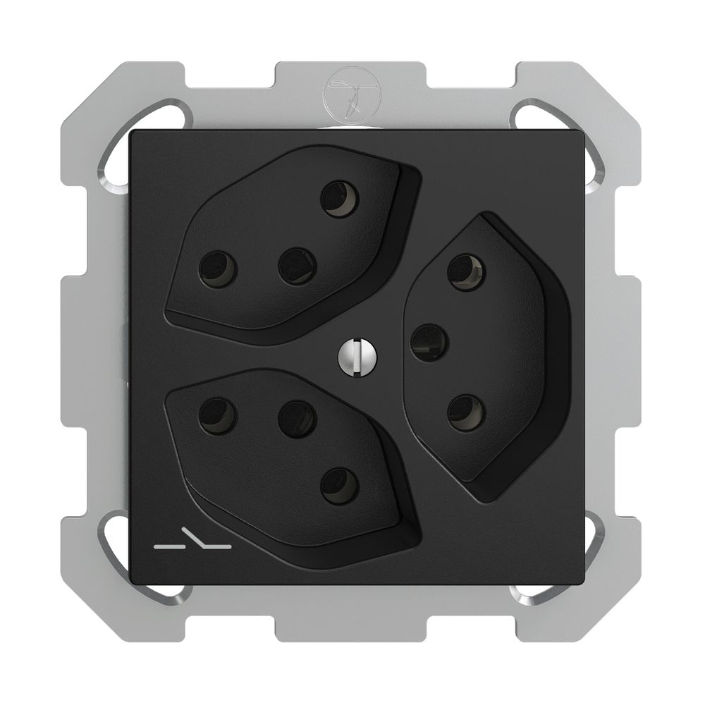 UP-Steckdose EDIZIOdue 3×T13 1×S schwarz mit Shutter