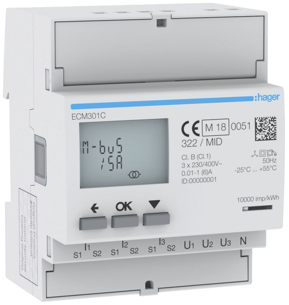 Compteur d'énergie AMD HA ECM301C 3P indirect x/5A M-Bus MID import+export 2T+2T