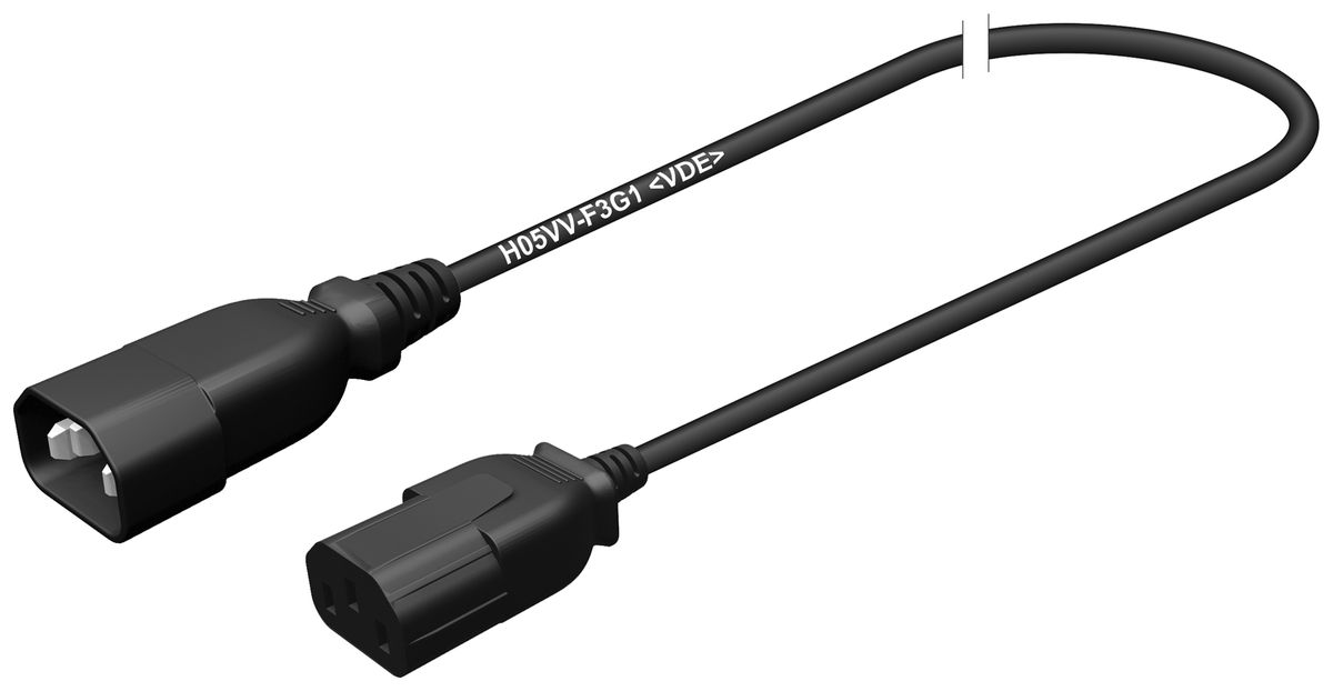Apparatekabel Stecker C14 Buchse C13 3×1mm² 250VAC/10A schwarz 5m