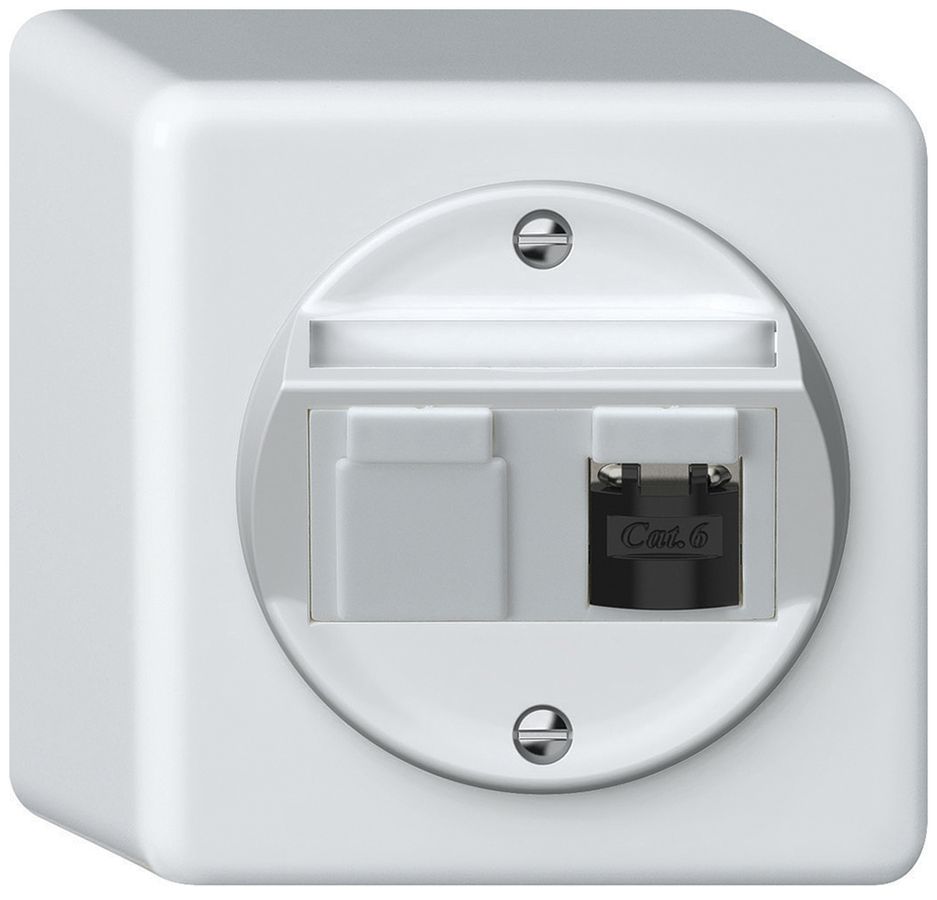 AP-Anschlussdose origin RJ45 8(8) Kat.6 schräg geschirmt 88×88×54mm weiss