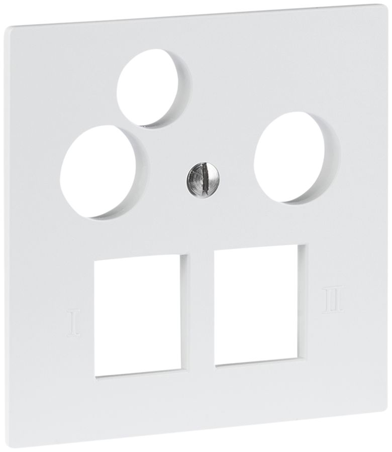 Plaque frontale R&M MiniDat 2×RJ45 3×coaxial 60×60mm blanc