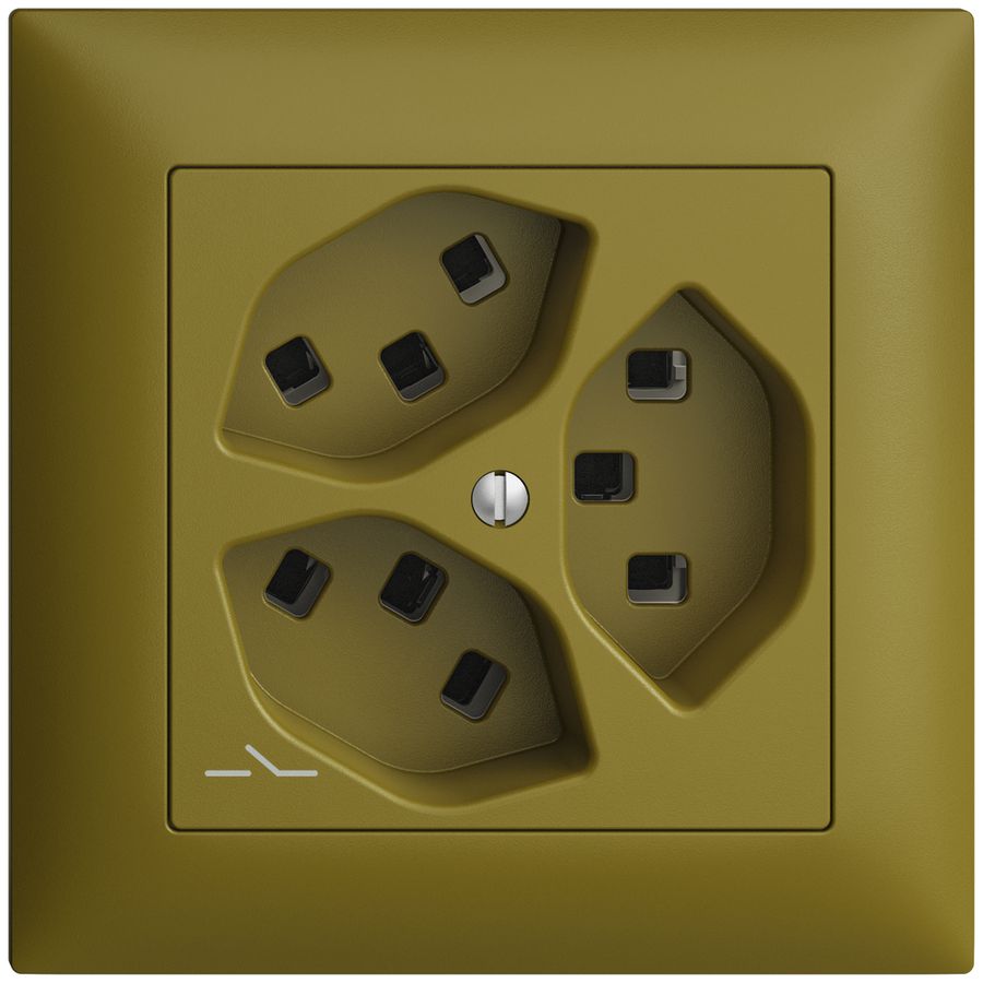 UP-Steckdose 3×T23 Feller EDIZIOdue FMI, 1×getrennt, Steckklemmen, olive