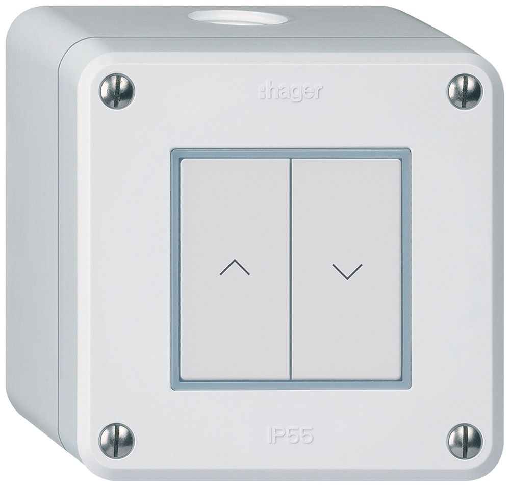 Poussoir pour stores KNX AP Hager BA robusto Q double 86×86mm blanc
