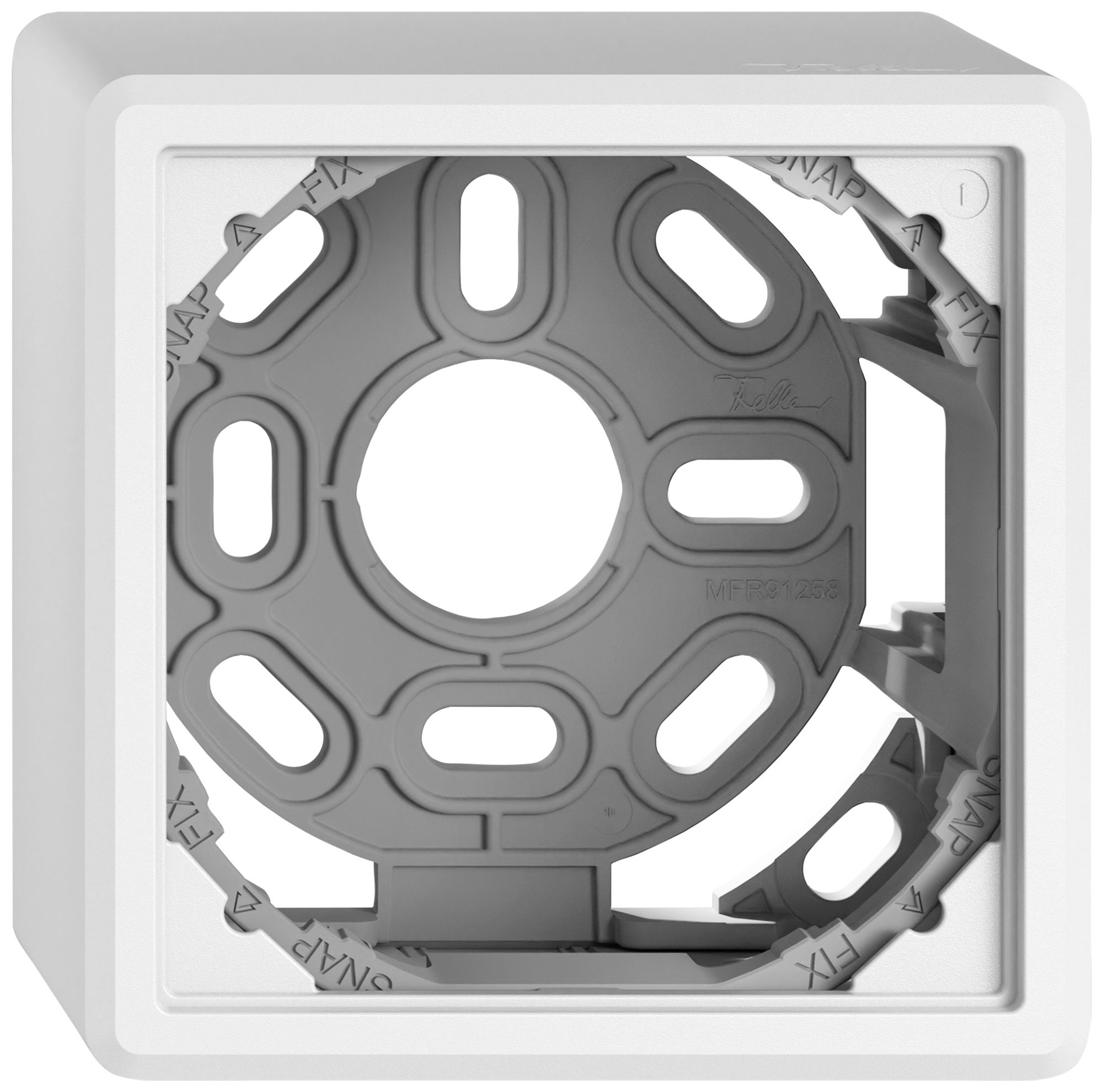 AP-Kappe EDIZIO.liv SNAPFIX® mit Befestigungsbügel für 1 Apparat weiss