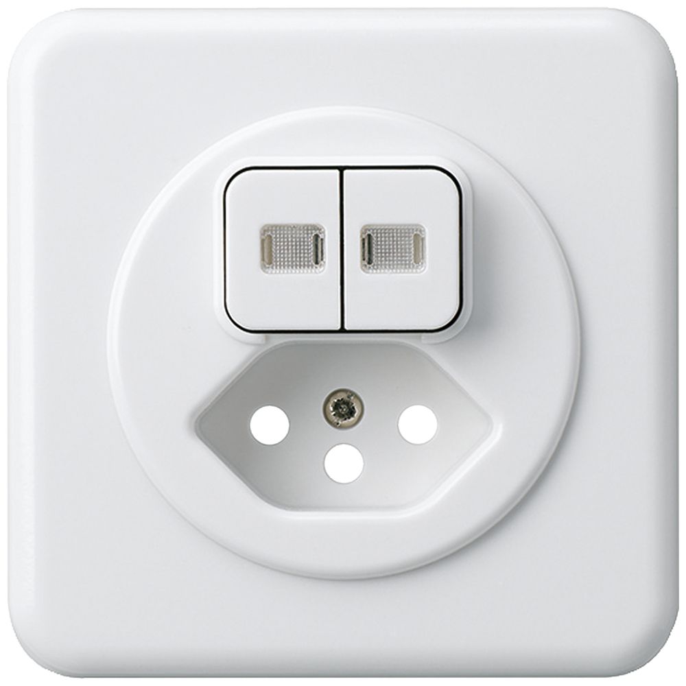 UP-Frontset basico 86×86mm weiss mit 2 Linsen und Kinderschutz S1/Typ 13