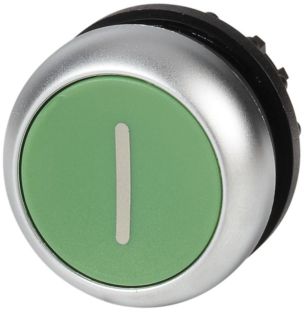 Pulsante ETN RMQ piatta I verde, ad impulso, anello cromato