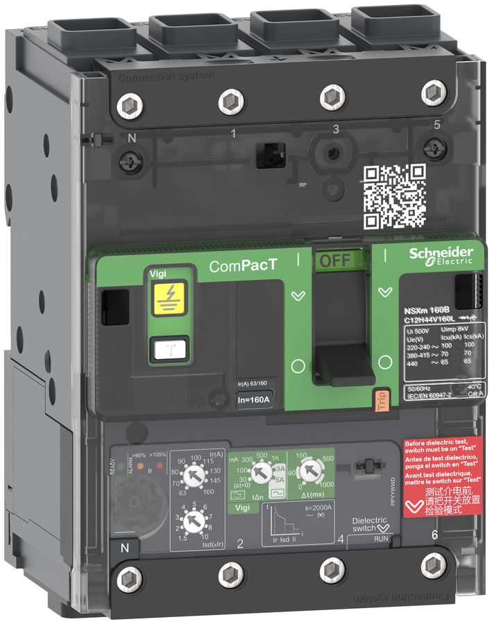 Disgiuntore di potenza ComPacT NSXm100E con MicroLogic4.1 Vigi 4P 100A 16kA, EL