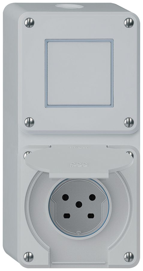 AP-Kombination robusto 2×1, Schalter Schema 3/Steckdose T15 IP55 grau