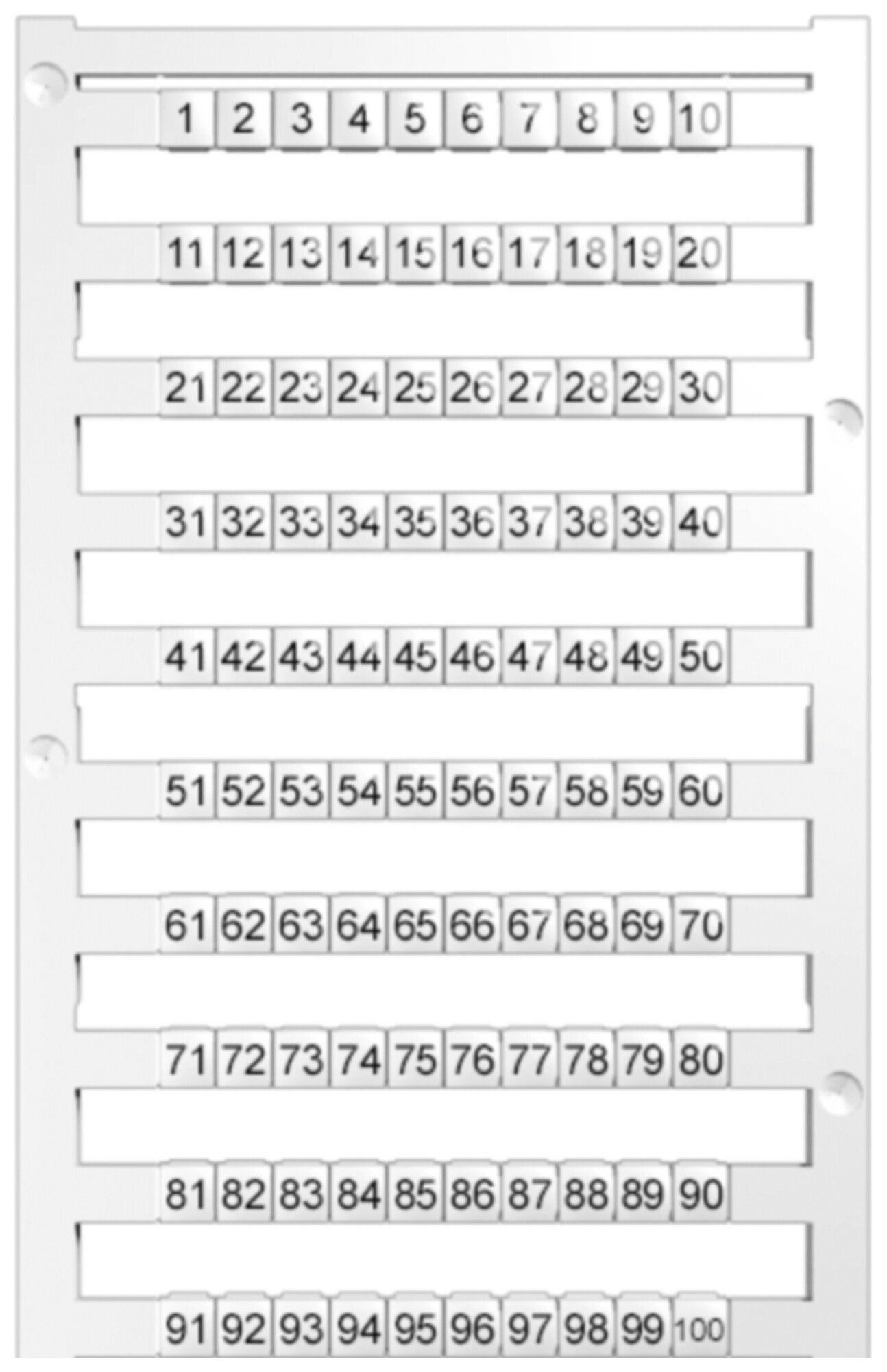 Bande de marquage nombres horizontal 5mm blanc numéro de 1…100