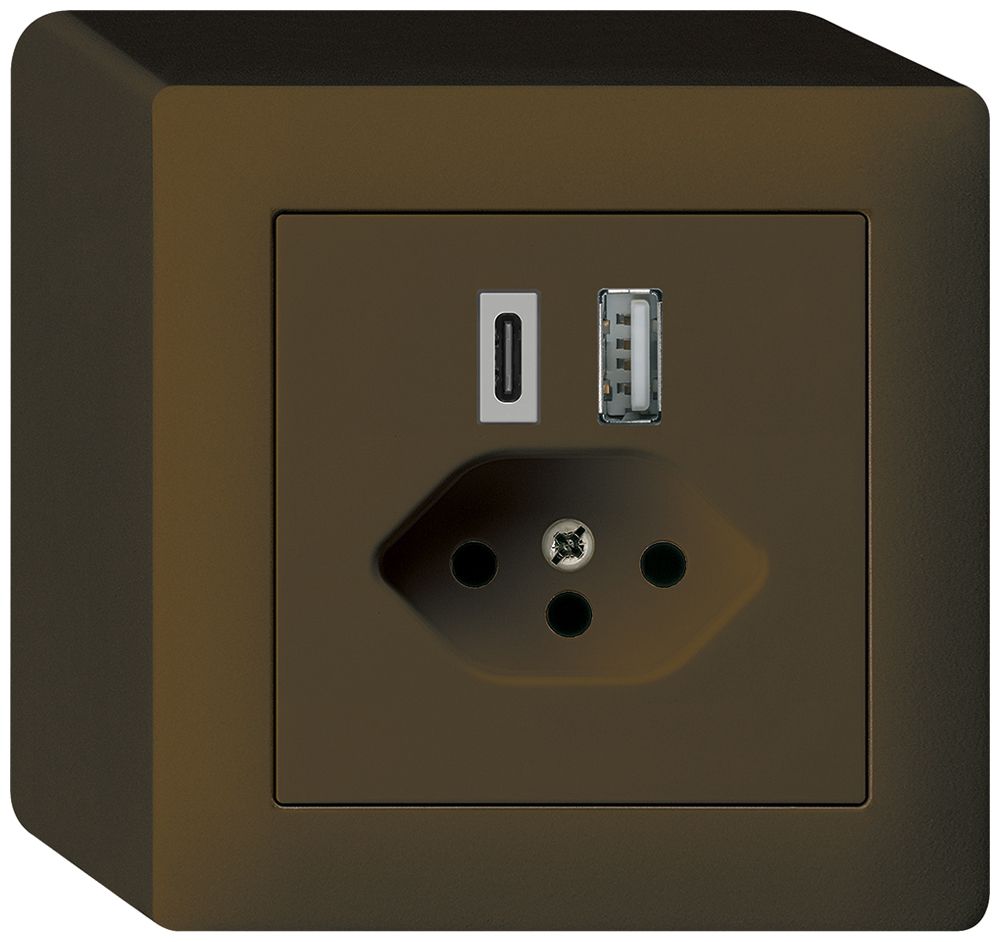 Prise de charge USB AP kallysto 18W PD 1×type A 1×type C T13 brun