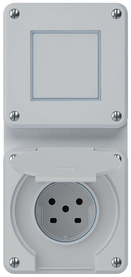 UP-Kombination robusto 2×1, Schalter Schema 3/Steckdose T15 IP55 grau