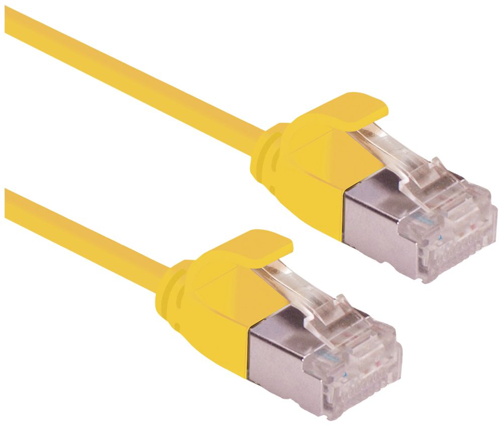 Câble patch RJ45 ROLINE slim, cat.6A (TIA) U/FTP, AWG32, LSZH jaune, 0.15m