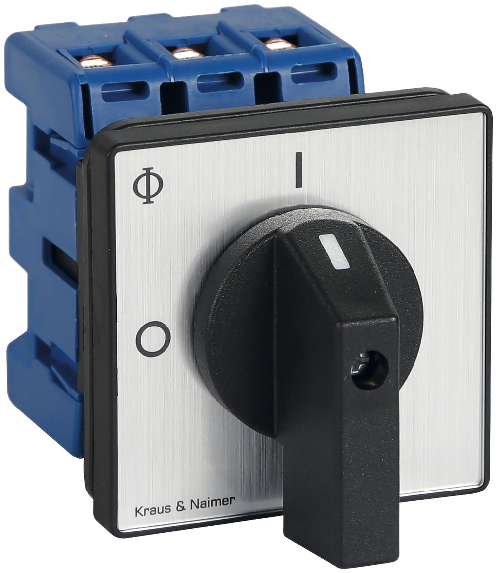 Interrupteur sectionneur INC 3P p.montage front. 40A, 0-1,arg,64×64mm,poignée no