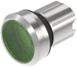 EB-Druckschalter EAO45, R, grün beleuchtbar, Ring silber bündig