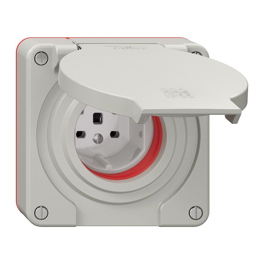 Prise NEVO N.CO 1×T25, IP55 d'après SN 441011, a.joint rouge, gris clair