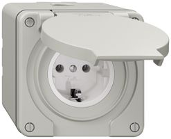 AP-Steckdose Feller IP21 Schuko 16A 230V 87×87mm hellgrau