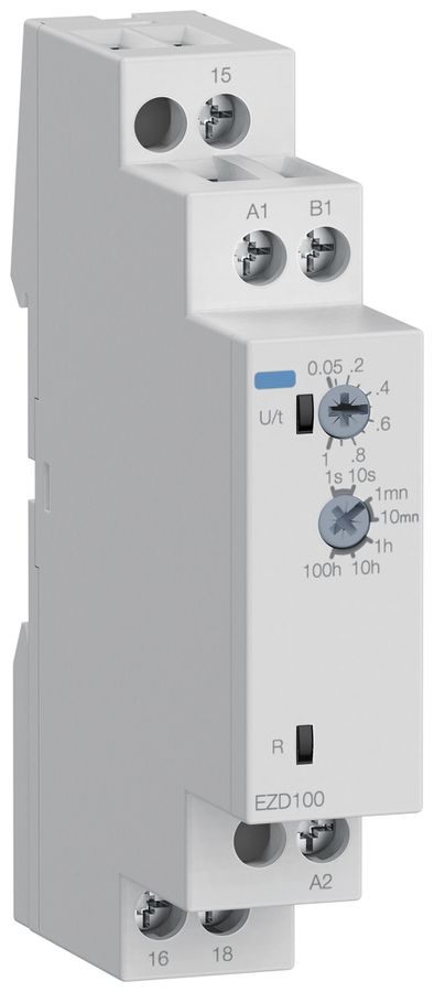 REG-Zeitrelais Hager EZD100, 24…240VUC, 0.05s…100h, 1W 8A/250VAC, 1TE