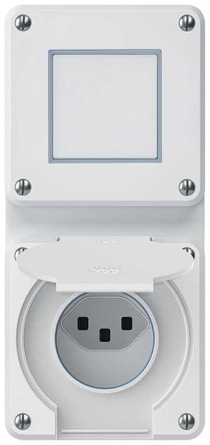 UP-Kombination robusto 2×1, Schalter Schema 3/Steckdose T23 IP55 weiss