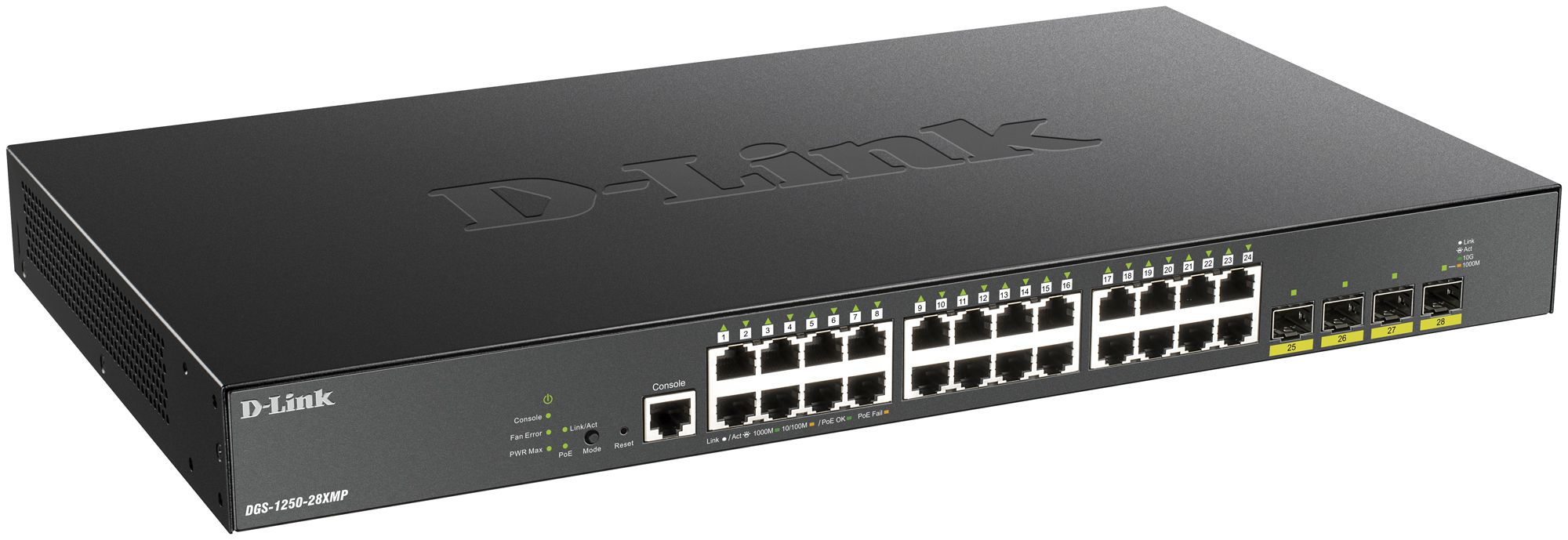 Switch D-Link DGS-1250-28XMP/E, 28-port smart managed Layer2/3 Gigabit PoE+
