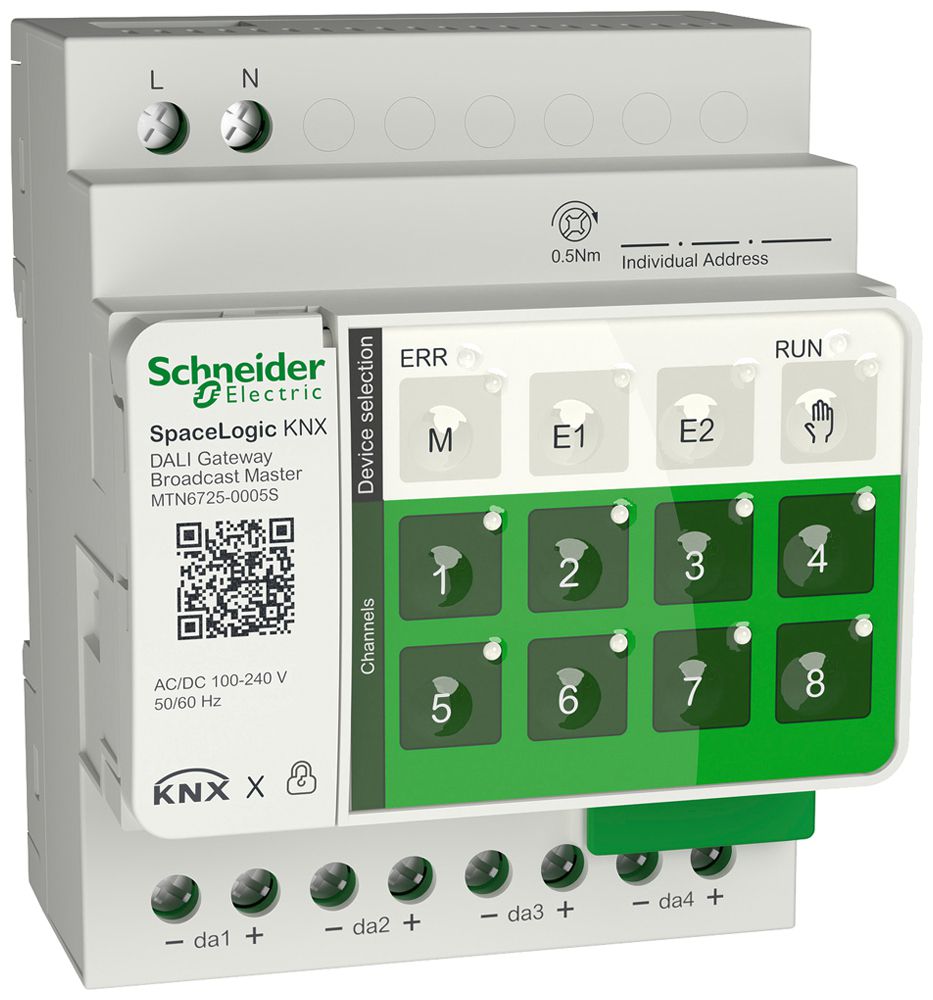 Gateway KNX/DALI AMD SpaceLogic éclairage/Dali 4 app./canal 100…240V IP20 4UM