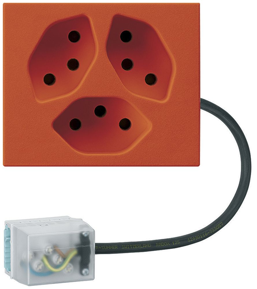 Prise INC 3×type 13 Hager FLF pour câble plat Ecobus power L2 orange