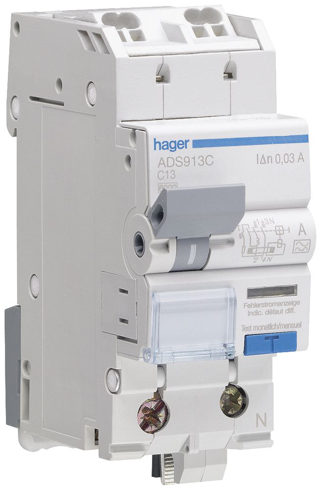 Disgiuntore differenziale Hager RCBO QC 2 230V car.C 13A 0.03A 2UM