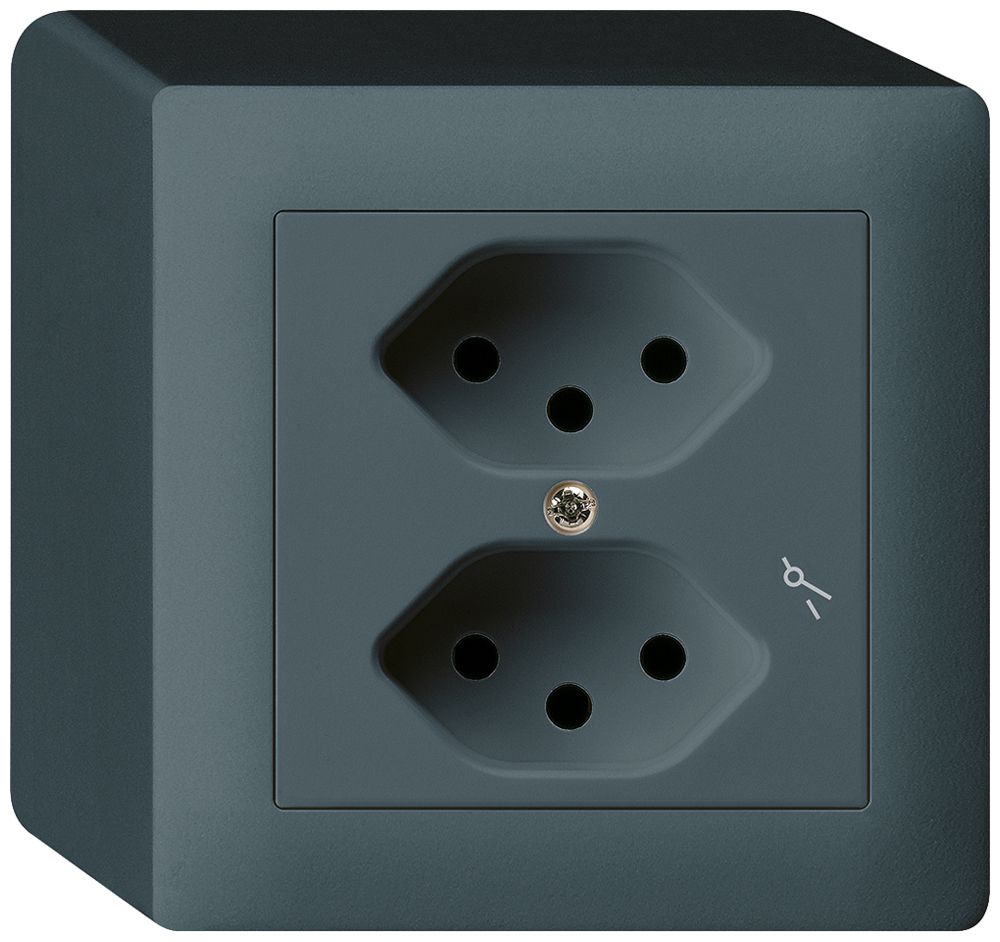 AP-Steckdose kallysto 2×T13/1 anthrazit mit Kinderschutz