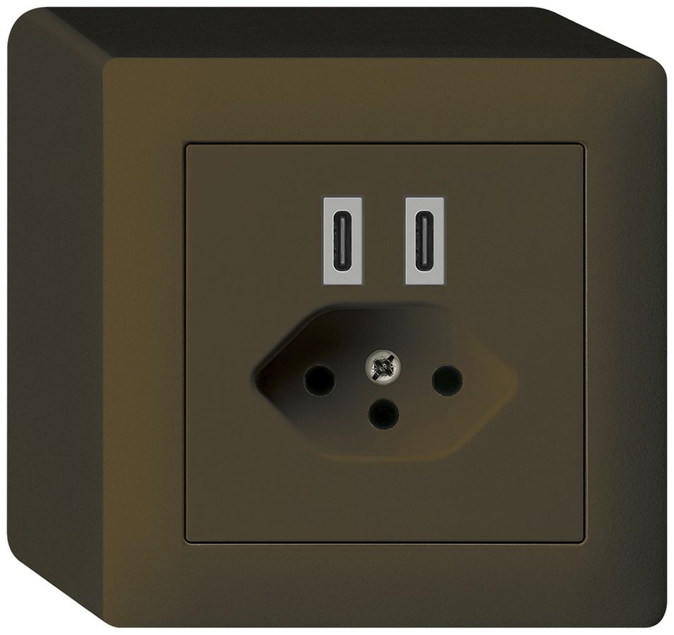 Prise de charge USB AP Hager kallysto C-C 20W+T13 5V 86×86mm brun