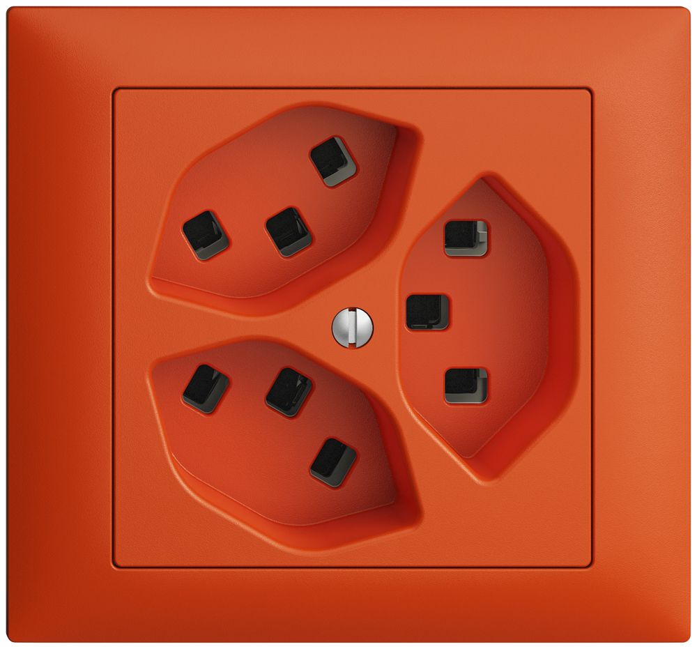 EB-Steckdose 3×T23 16A orange EDIZIOdue, mit Steckklemmen