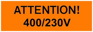 Warnaufkleber ATTENTION 400/230V 60×20mm selbstklebend rot