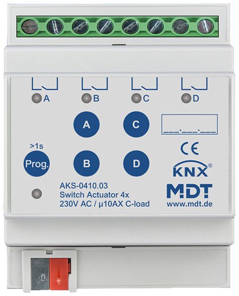 REG-Schaltaktor KNX MDT AKS-0410.03 4-Kan 10A 230VAC 4TE