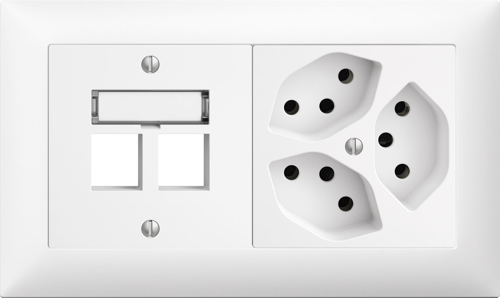 UP-Kombination Edue 1x2, 2×Keystone + Steckdose 3×T13 ws