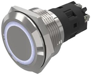 Leuchtdrucktaster EAO 82 1COM 24V Schraubanschluss flach Ø22mm rastend weiss