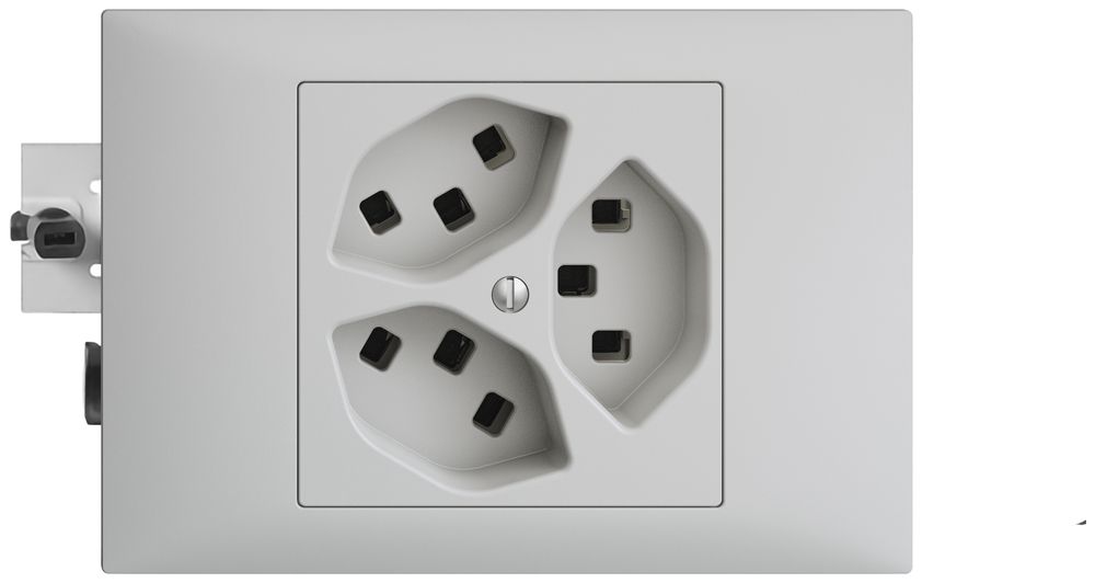 EB-Steckdose 3×T23 16A hellgrau 53mm EDIZIOdue, mit Steckklemmen