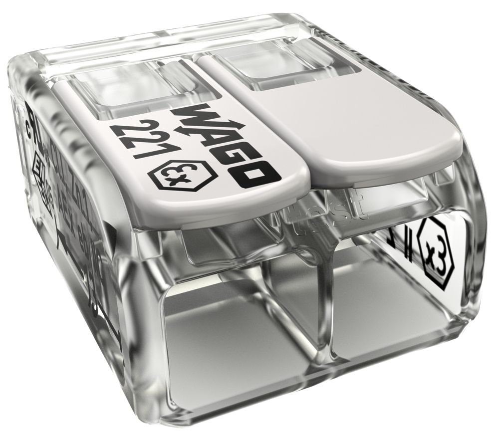 Borne de connexion WAGO 221 2×0.5…6mm² levier 37A 440V gris transparent