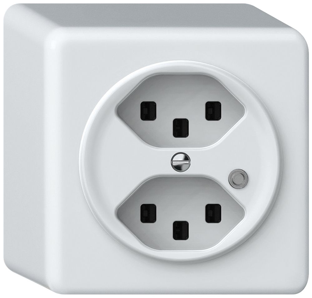 Prise AP origin 2×type 23 lum.vert 16A 230V 88×88×54mm blanc