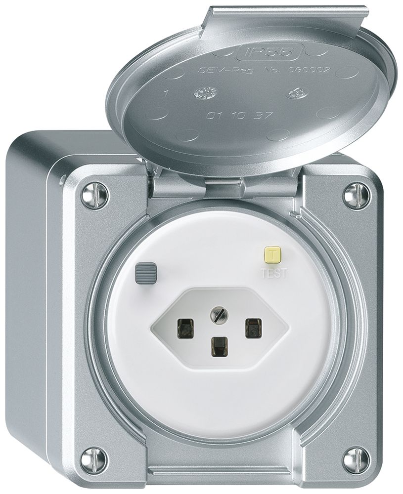 AP-FI-Steckdose robusto T23 30mA alu