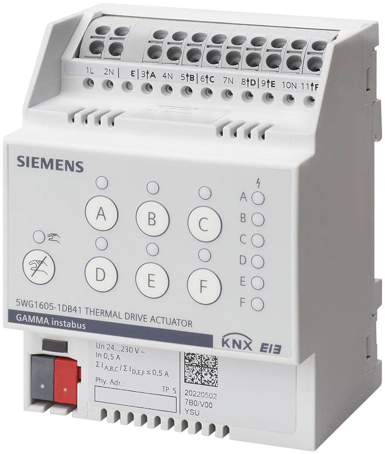 Attuatore di riscaldamento KNX AMD Siemens N 605D41, 6-volte 24…230VAC 0.5A, 4UM