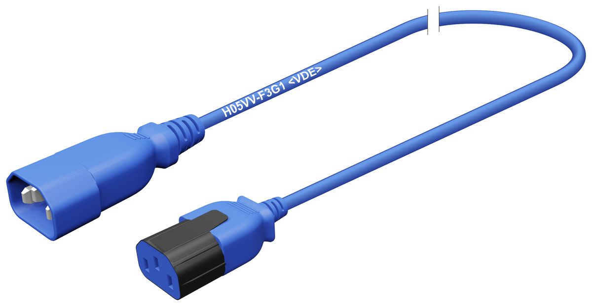 Apparatekabel Stecker C14 Buchse C13 3×1mm² 250VAC/10A blau 2m