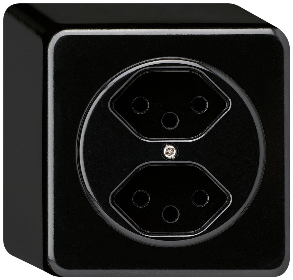 AP-Steckdose basico 2×Typ 13 schwarz H=54mm