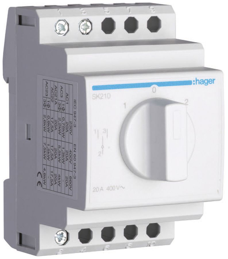 REG-Drehschalter Hager 20A 400V 0 Schliesser 0 Öffner 1 Wechsler 3TE