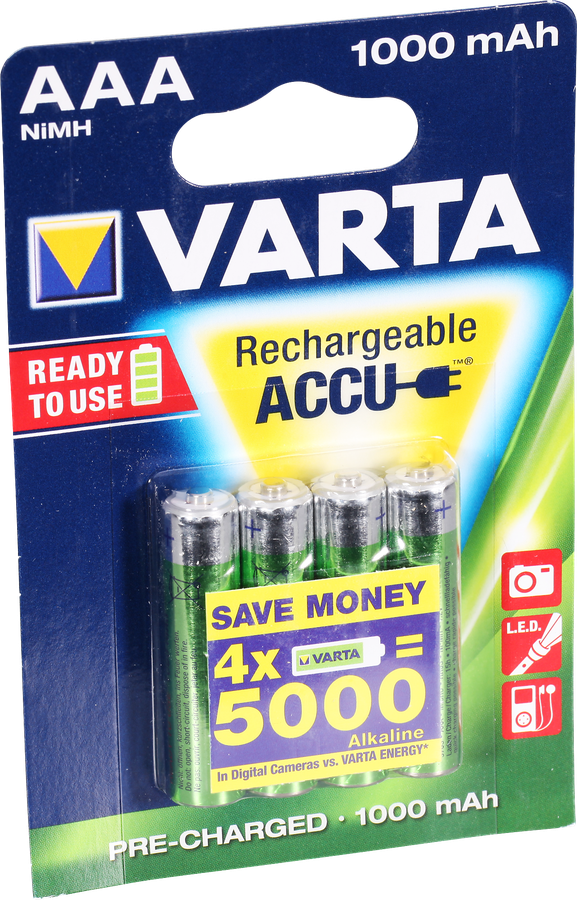Accu VARTA Ready To Use NiMH HR03/AAA, 1.0Ah blister a 4 pezzi