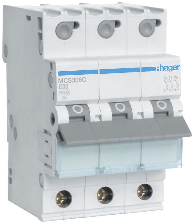 Leitungsschutzschalter Hager MCB quickconnect 3P 400V Typ C 6A Icn 6kA 3TE