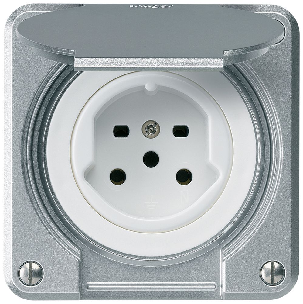 UP-Steckdose HA robusto Typ 15 mit Steckklemmen mit Klappdeckel aluminium