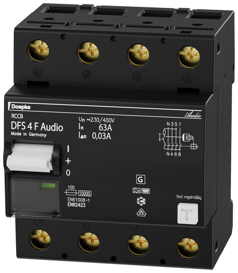 Fehlerstromschutzschalter Doepke 63A 30mA Audio RCCB, Typ F, N links