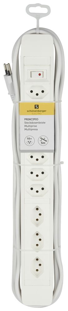 Prise multiple PRINCIPIO 3×type 13 horiz.7×type 13 vart.câble 5m interrupteur bc