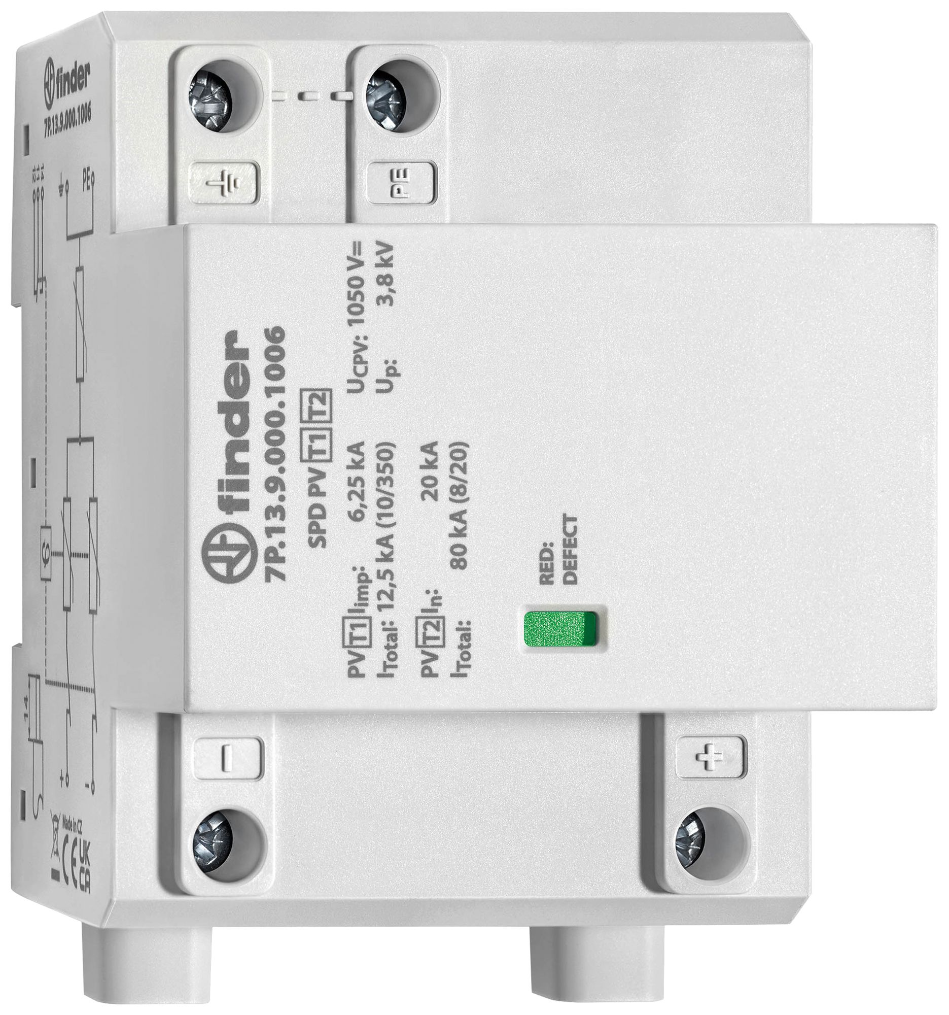 Parasurtension FINDER 7P.13 type 1+2 1050VDC 6.25kA 3.8kV 3UM